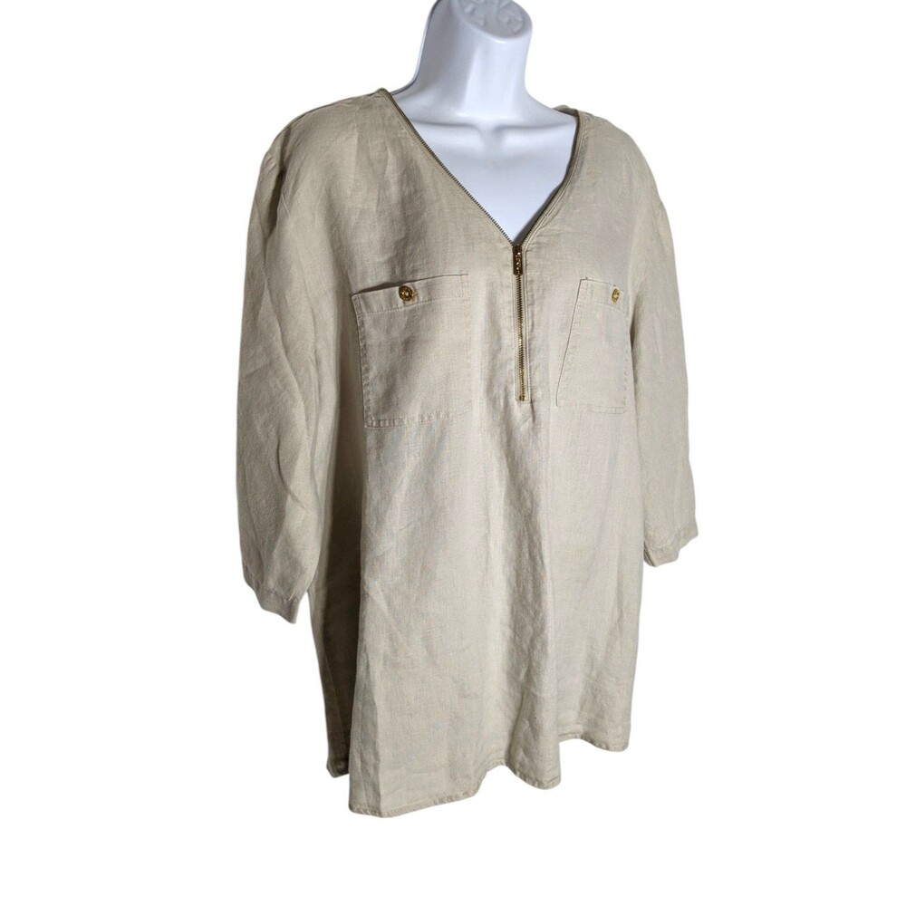 Company Ellen Tracy 100% Linen Tunic Plus 2XL Khaki Gold Career Travel Office - Picture 4 of 14